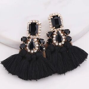 🔥🔥🆕Boho Black Crystal Rhinestone Tassel Earrings